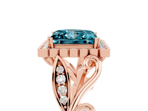 Rose gold Princess Cut Blue Topaz Halo Ring with Vintage Split Shank and Four-Prong Setting_5