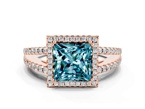 Rose gold Princess Cut Blue Topaz Halo Split Shank Engagement Ring_12