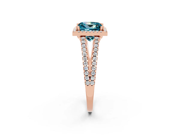 Rose gold Princess Cut Blue Topaz Halo Split Shank Engagement Ring
