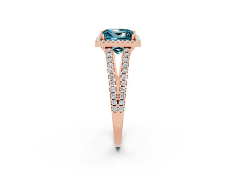 Rose gold Princess Cut Blue Topaz Halo Split Shank Engagement Ring_14