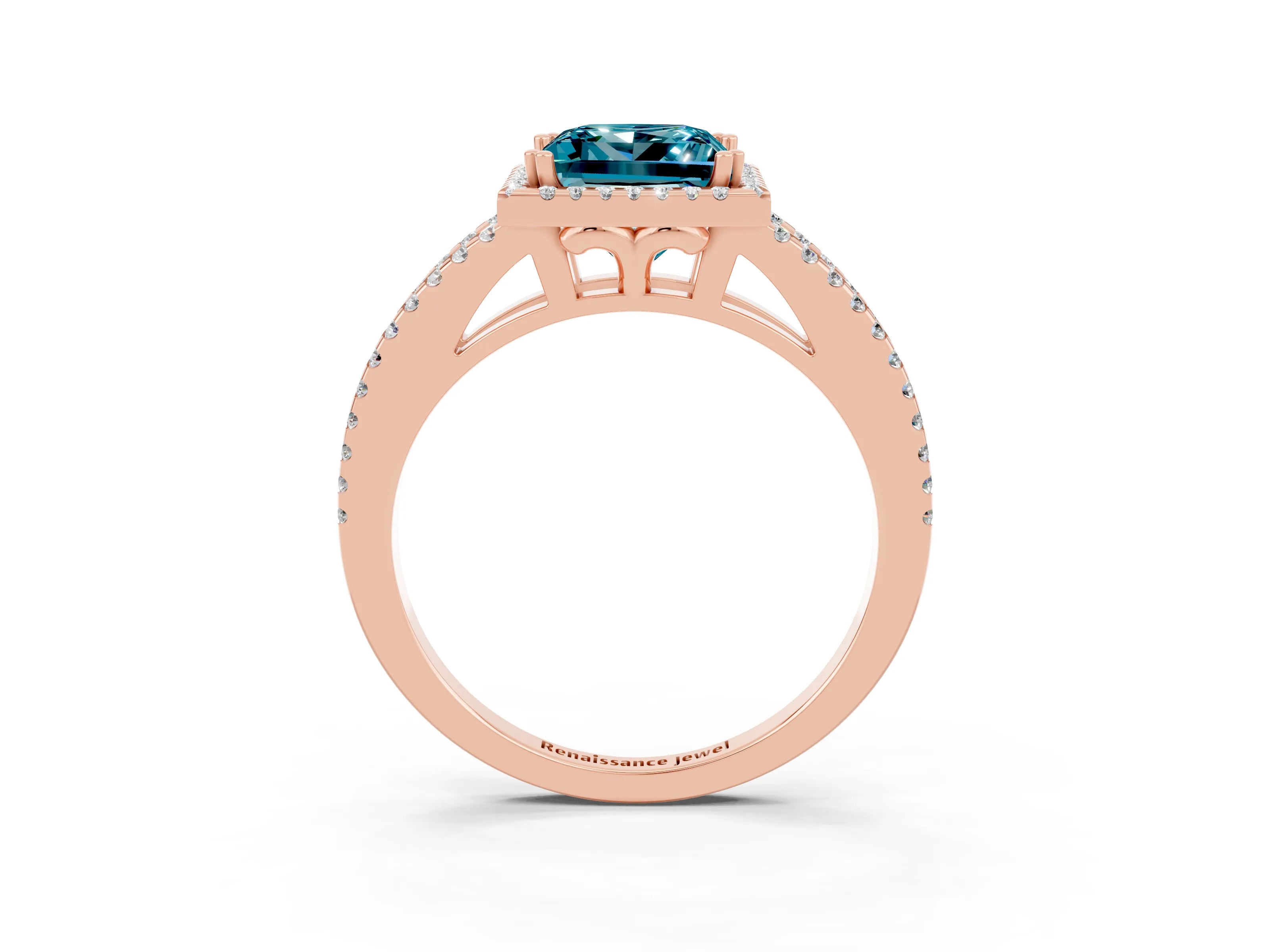 Rose gold Princess Cut Blue Topaz Halo Split Shank Engagement Ring_15