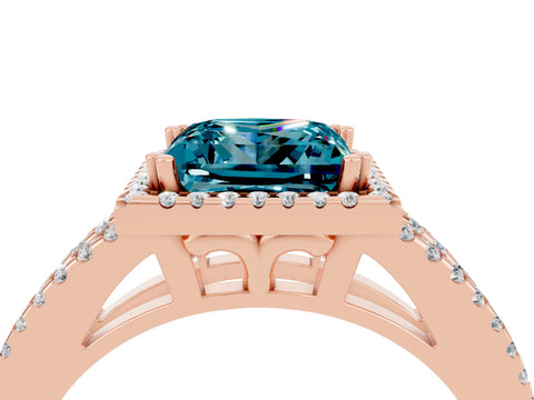 Rose gold Princess Cut Blue Topaz Halo Split Shank Engagement Ring_16