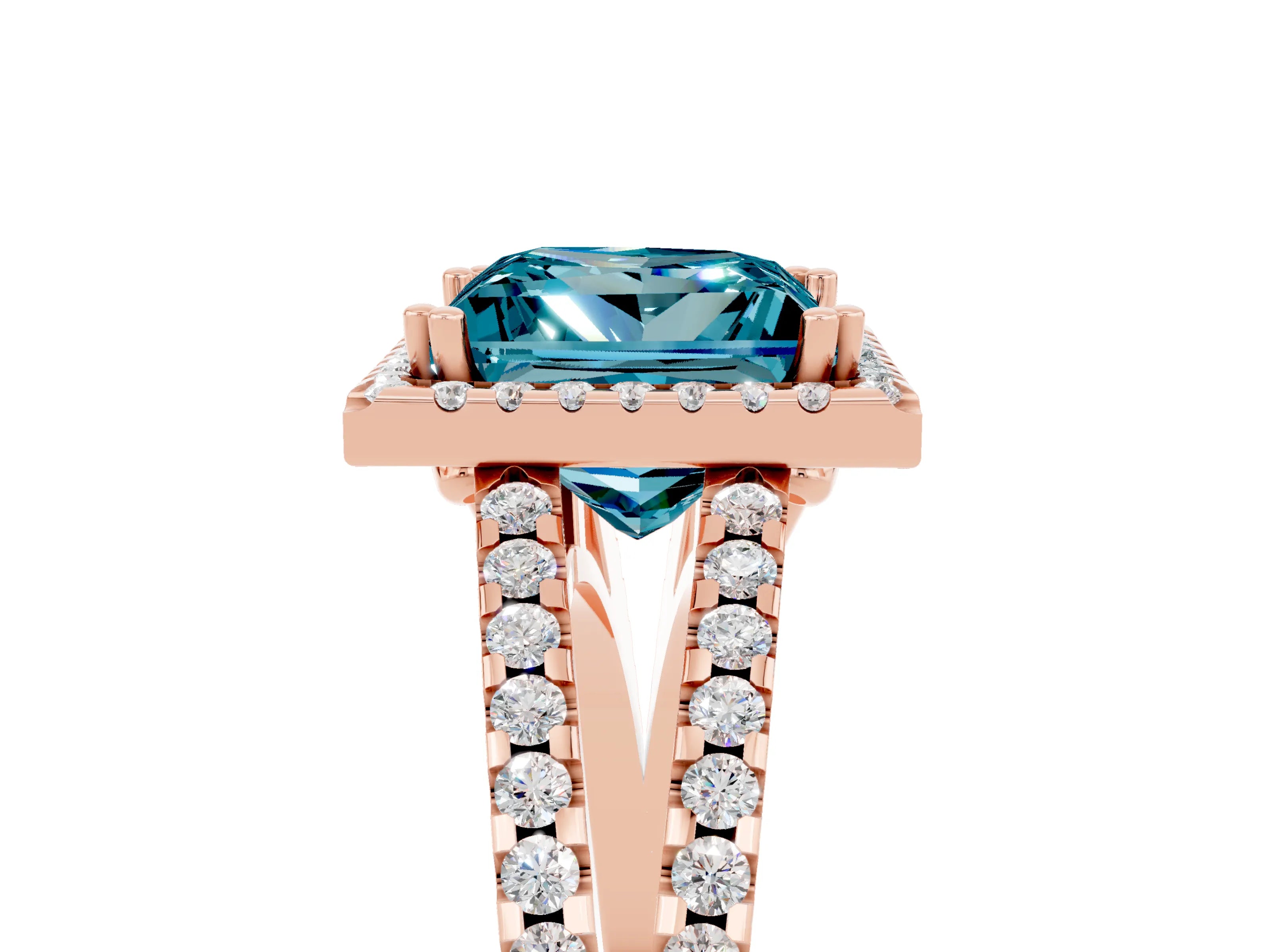 Rose gold Princess Cut Blue Topaz Halo Split Shank Engagement Ring_17