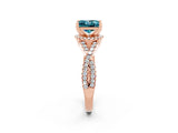Rose gold Princess Cut Blue Topaz Halo Twist Band Solitaire Prong Setting Ring_2