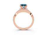 Rose gold Princess Cut Blue Topaz Halo Twist Band Solitaire Prong Setting Ring_3