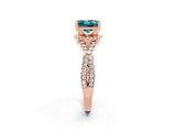 Rose gold Princess Cut Blue Topaz  Halo Twist Band Solitaire Prong Setting Ring_38