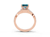 Rose gold Princess Cut Blue Topaz  Halo Twist Band Solitaire Prong Setting Ring_39