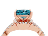 Rose gold Princess Cut Blue Topaz  Halo Twist Band Solitaire Prong Setting Ring_40