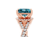 Rose gold Princess Cut Blue Topaz Halo Twist Band Solitaire Prong Setting Ring_5