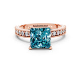 Rose gold Princess Cut Blue Topaz Milgrain Pavé Engagement Ring with Four-Prong Setting_12