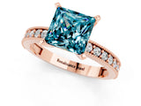 Rose gold Princess Cut Blue Topaz Milgrain Pavé Engagement Ring with Four-Prong Setting_13