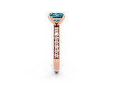 Rose gold Princess Cut Blue Topaz Milgrain Pavé Engagement Ring with Four-Prong Setting_14