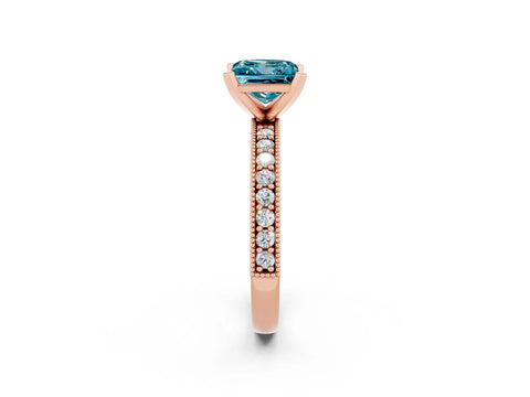Rose gold Princess Cut Blue Topaz Milgrain Pavé Engagement Ring with Four-Prong Setting_14