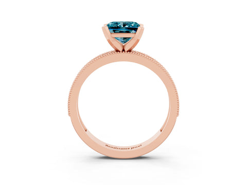 Rose gold Princess Cut Blue Topaz Milgrain Pavé Engagement Ring with Four-Prong Setting_15