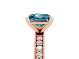 Rose gold Princess Cut Blue Topaz Milgrain Pavé Engagement Ring with Four-Prong Setting_17