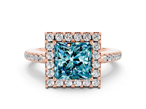 Rose gold Princess Cut Blue Topaz Pavé Halo Ring with Four-Prong Setting_12