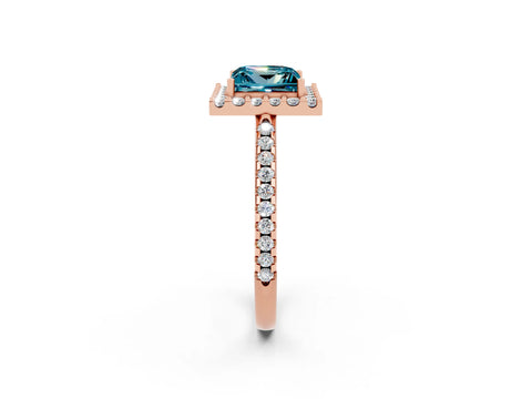 Rose gold Princess Cut Blue Topaz Pavé Halo Ring with Four-Prong Setting_14