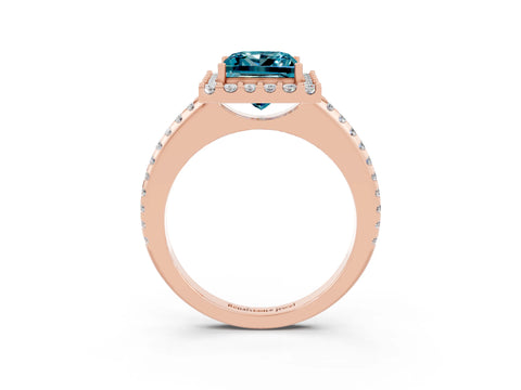 Rose gold Princess Cut Blue Topaz Pavé Halo Ring with Four-Prong Setting_15