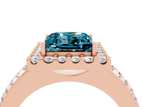 Rose gold Princess Cut Blue Topaz Pavé Halo Ring with Four-Prong Setting_16