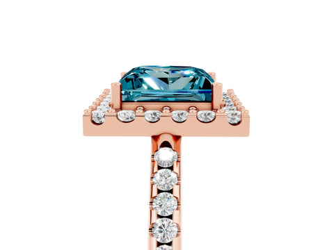 Rose gold Princess Cut Blue Topaz Pavé Halo Ring with Four-Prong Setting_17