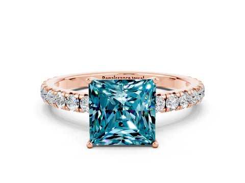 Rose gold Princess Cut Blue Topaz Pavé Solitaire Engagement Ring with Four-Prong Setting_12