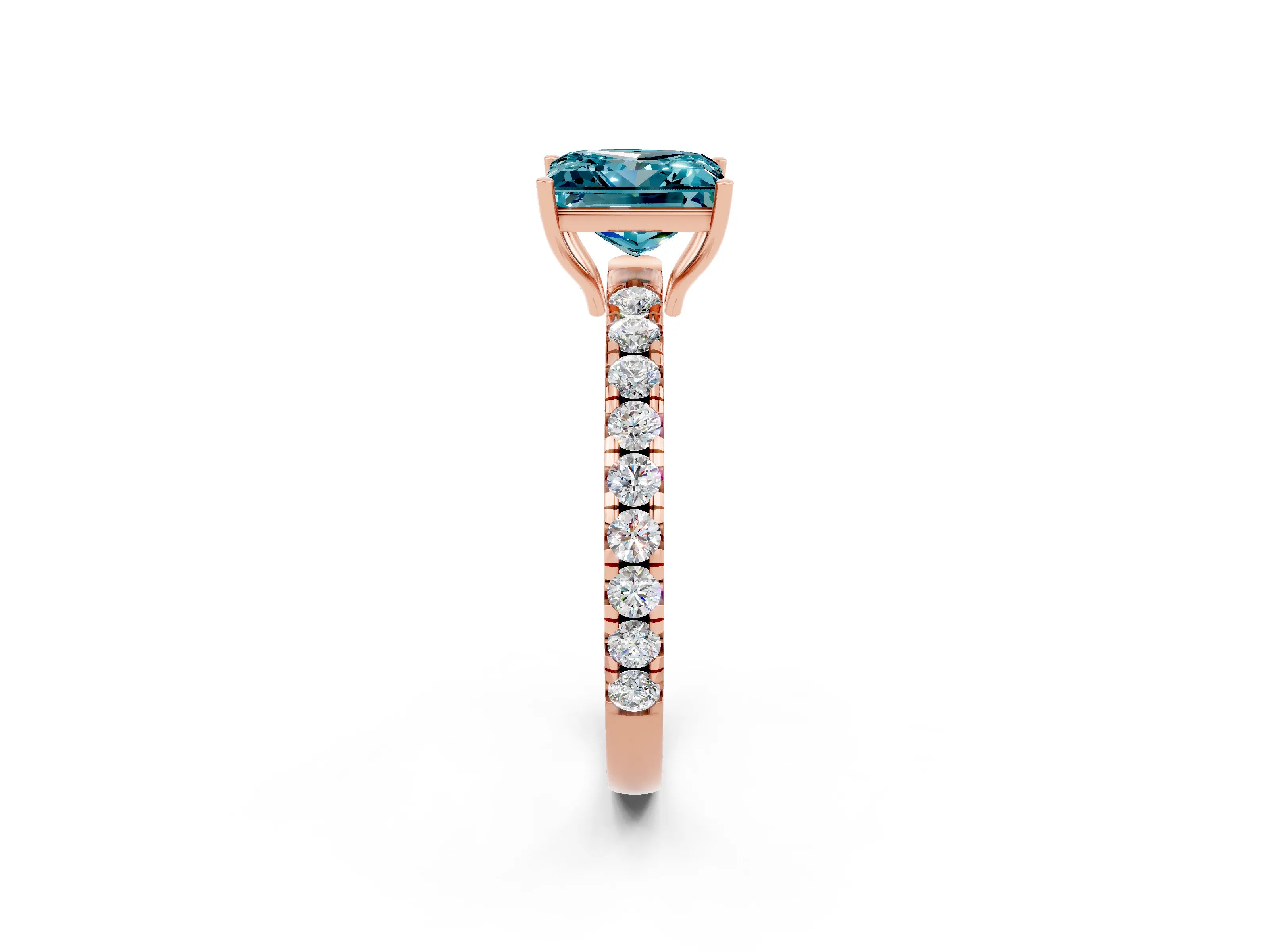 Rose gold Princess Cut Blue Topaz Pavé Solitaire Engagement Ring with Four-Prong Setting_14