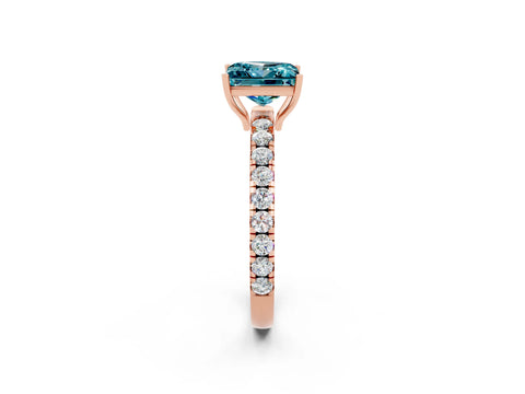 Rose gold Princess Cut Blue Topaz Pavé Solitaire Engagement Ring with Four-Prong Setting_14