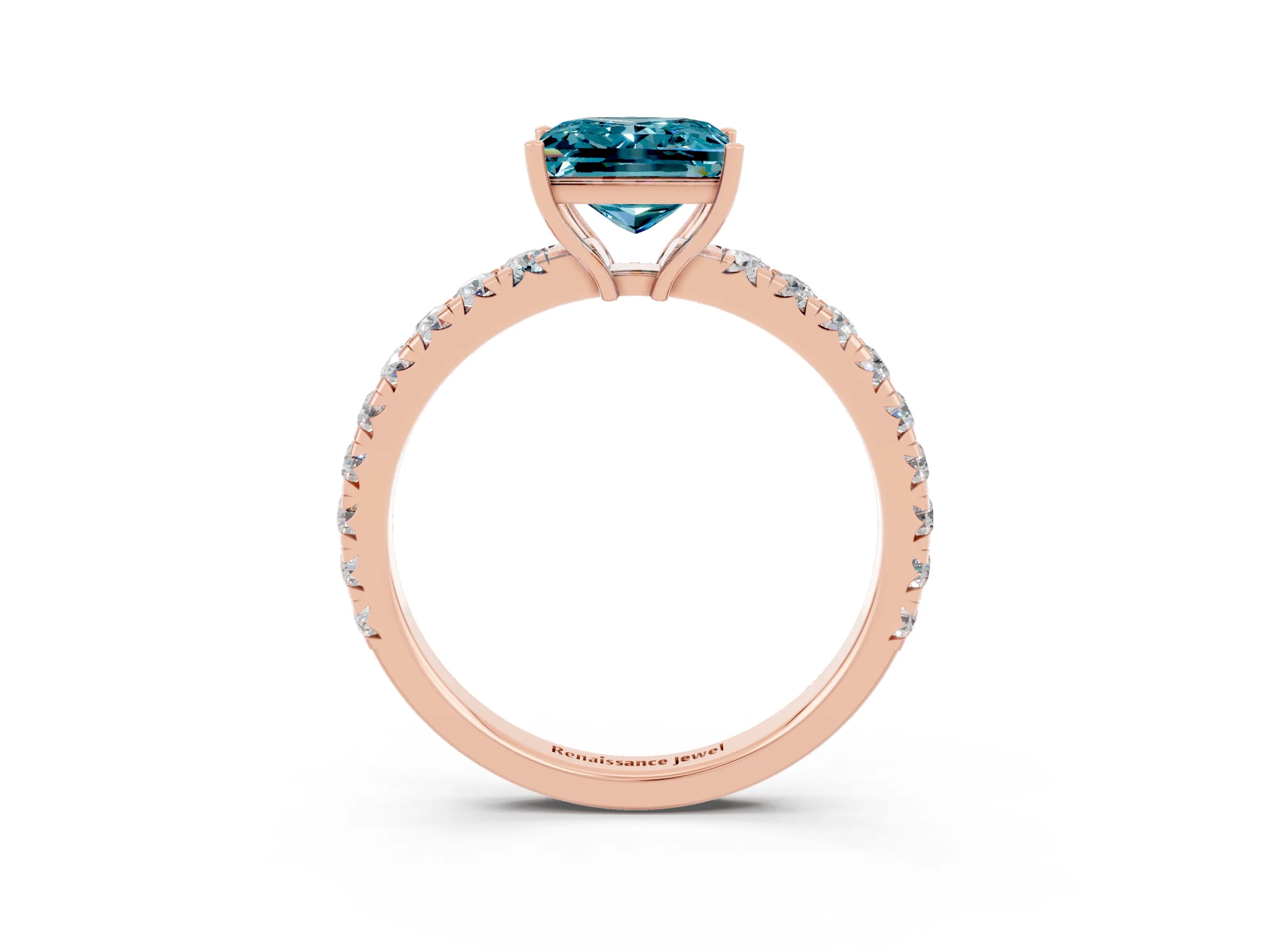 Rose gold Princess Cut Blue Topaz Pavé Solitaire Engagement Ring with Four-Prong Setting_15