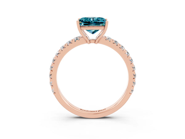 Rose gold Princess Cut Blue Topaz Pavé Solitaire Engagement Ring with Four-Prong Setting