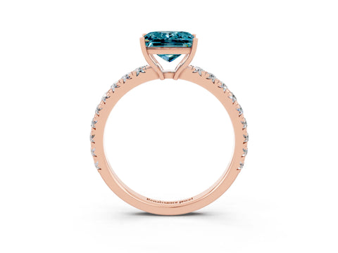 Rose gold Princess Cut Blue Topaz Pavé Solitaire Engagement Ring with Four-Prong Setting_15