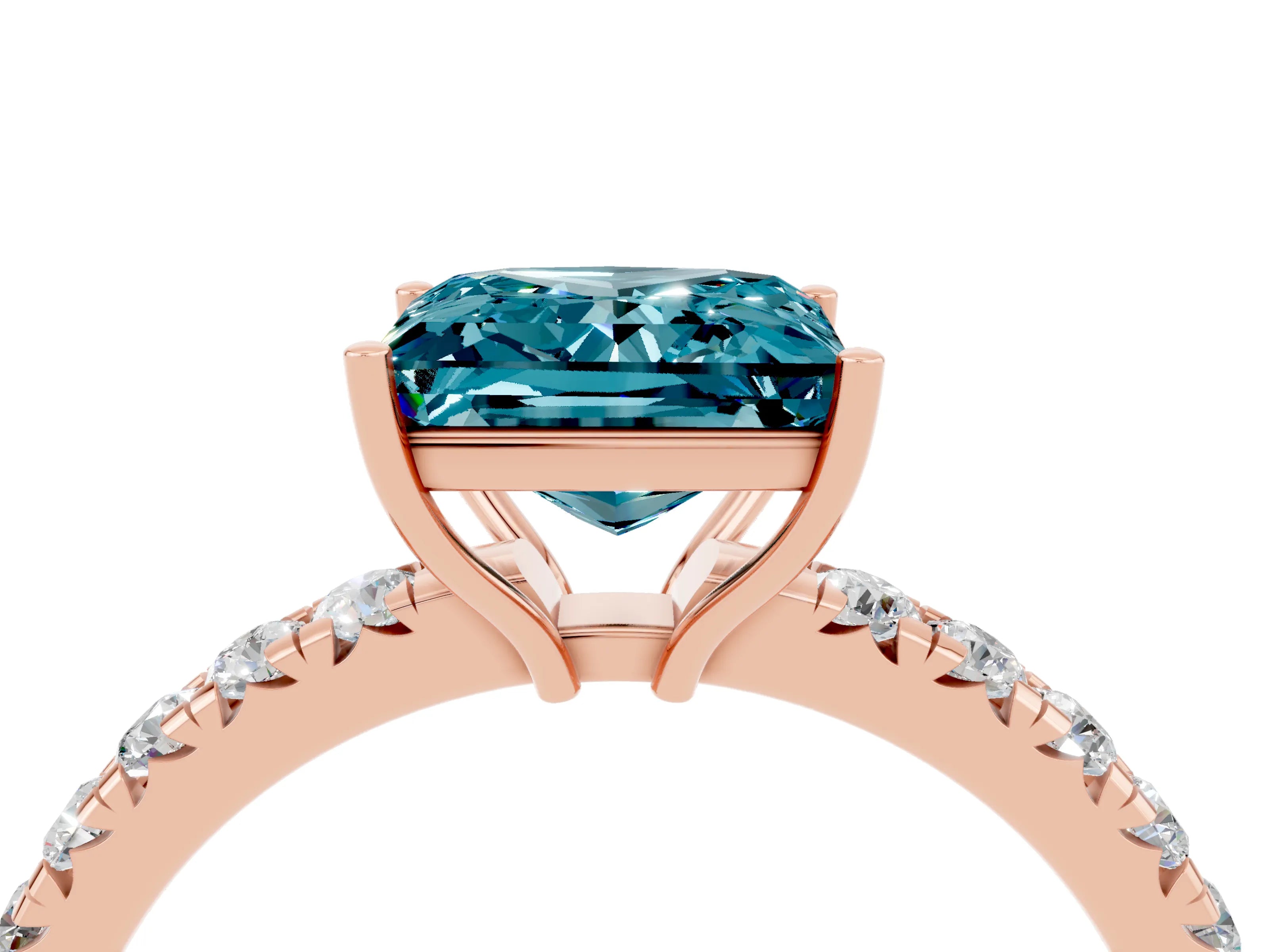 Rose gold Princess Cut Blue Topaz Pavé Solitaire Engagement Ring with Four-Prong Setting_16