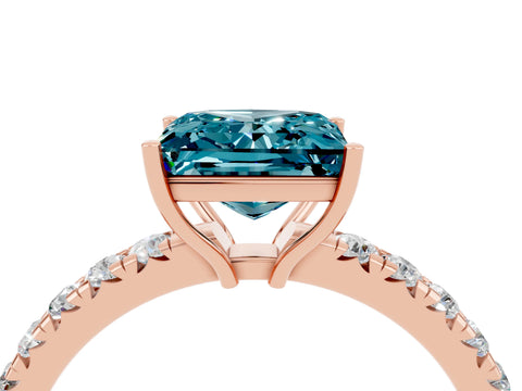 Rose gold Princess Cut Blue Topaz Pavé Solitaire Engagement Ring with Four-Prong Setting_16