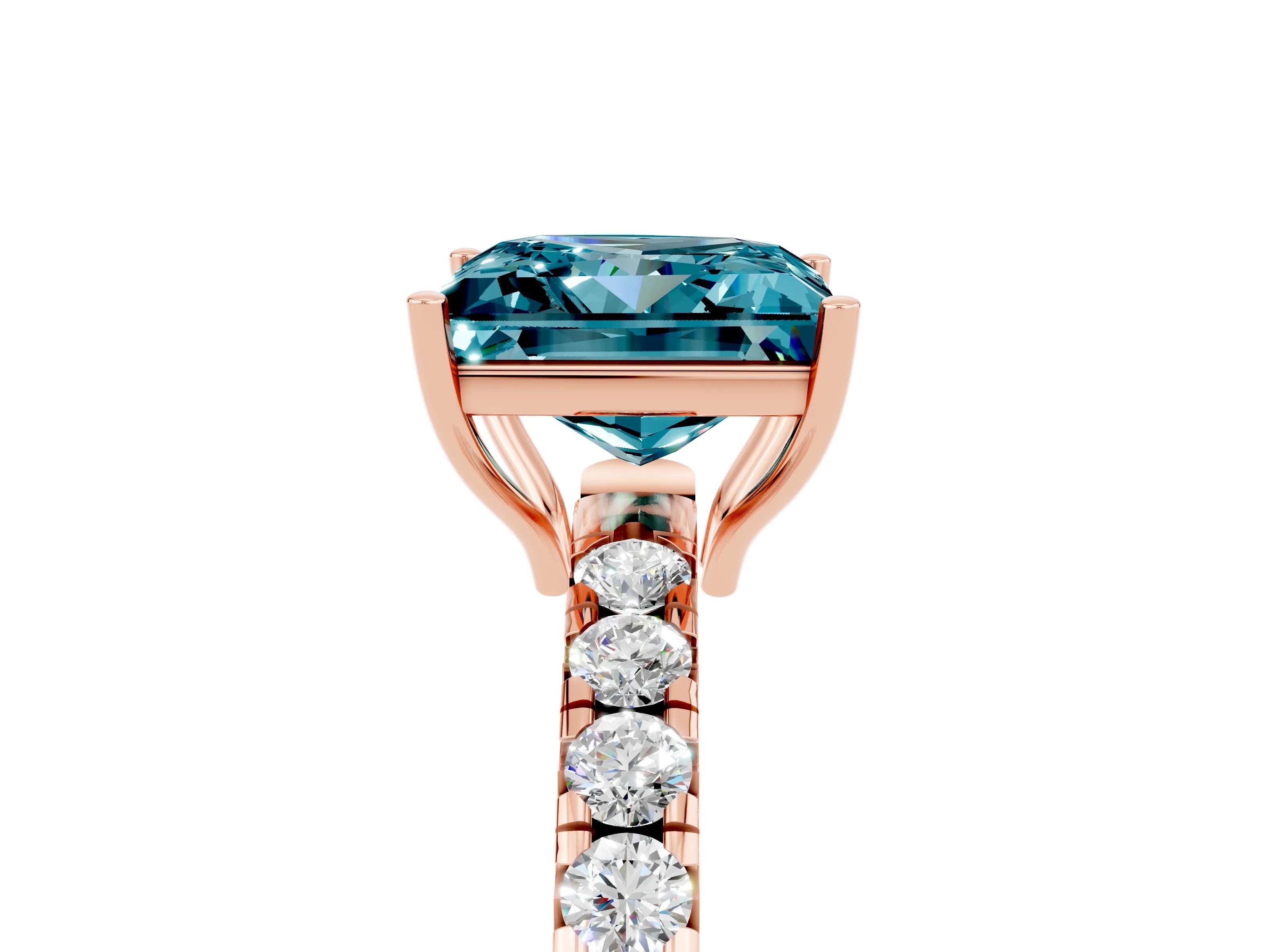 Rose gold Princess Cut Blue Topaz Pavé Solitaire Engagement Ring with Four-Prong Setting_17