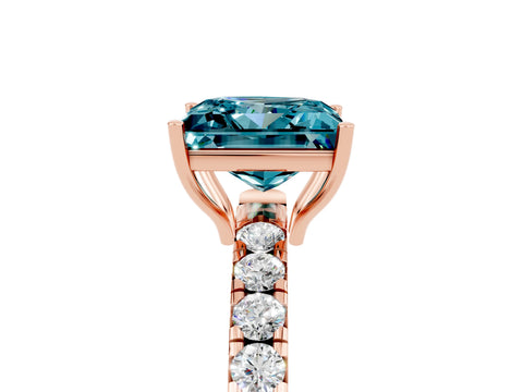 Rose gold Princess Cut Blue Topaz Pavé Solitaire Engagement Ring with Four-Prong Setting_17