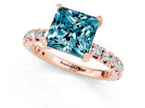 Rose gold Princess Cut Blue Topaz Pavé Solitaire Ring with Round Band and Prong Setting_25