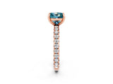 Rose gold Princess Cut Blue Topaz Pavé Solitaire Ring with Round Band and Prong Setting_26