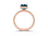 Rose gold Princess Cut Blue Topaz Pavé Solitaire Ring with Round Band and Prong Setting_27