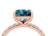 Rose gold Princess Cut Blue Topaz Pavé Solitaire Ring with Round Band and Prong Setting_28