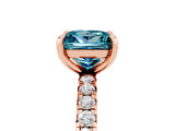 Rose gold Princess Cut Blue Topaz Pavé Solitaire Ring with Round Band and Prong Setting_29
