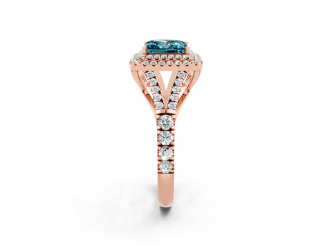 Rose gold Princess Cut Blue Topaz Pavé Split Shank Double Halo Engagement Ring_2