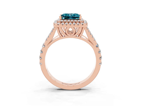 Rose gold Princess Cut Blue Topaz Pavé Split Shank Double Halo Engagement Ring_3
