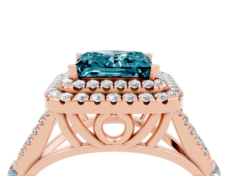 Rose gold Princess Cut Blue Topaz Pavé Split Shank Double Halo Engagement Ring_4