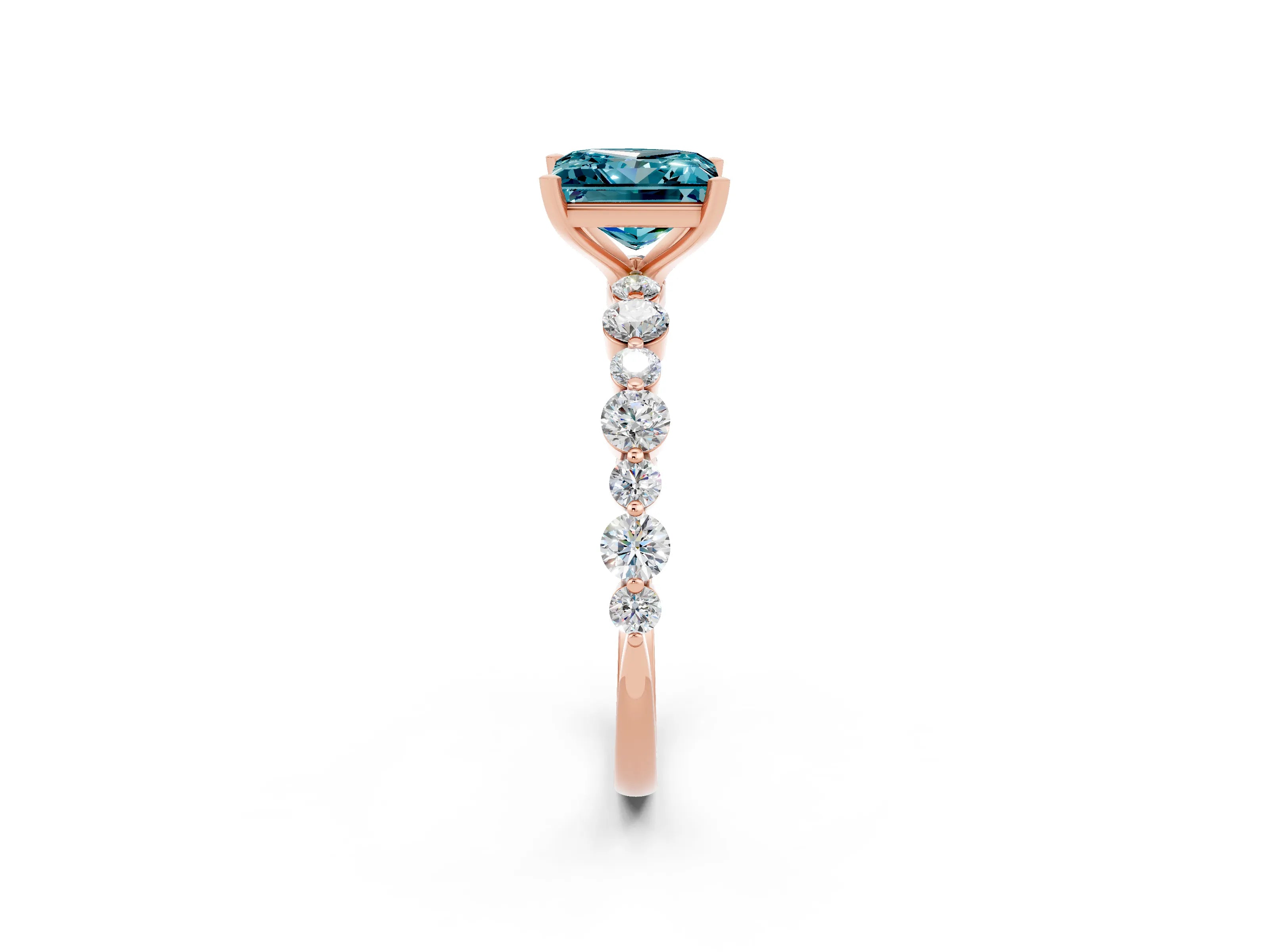 Rose gold Princess Cut Blue Topaz Prong Set Engagement Ring with Pavé Band_2