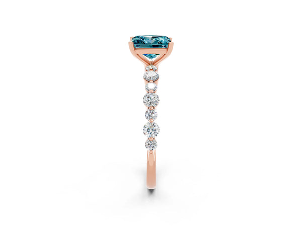 Rose gold Princess Cut Blue Topaz Prong Set Engagement Ring with Pavé Band