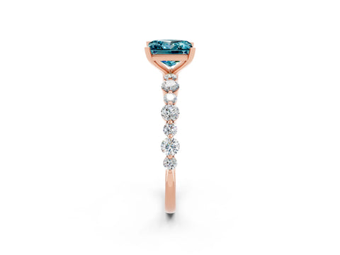 Rose gold Princess Cut Blue Topaz Prong Set Engagement Ring with Pavé Band_2