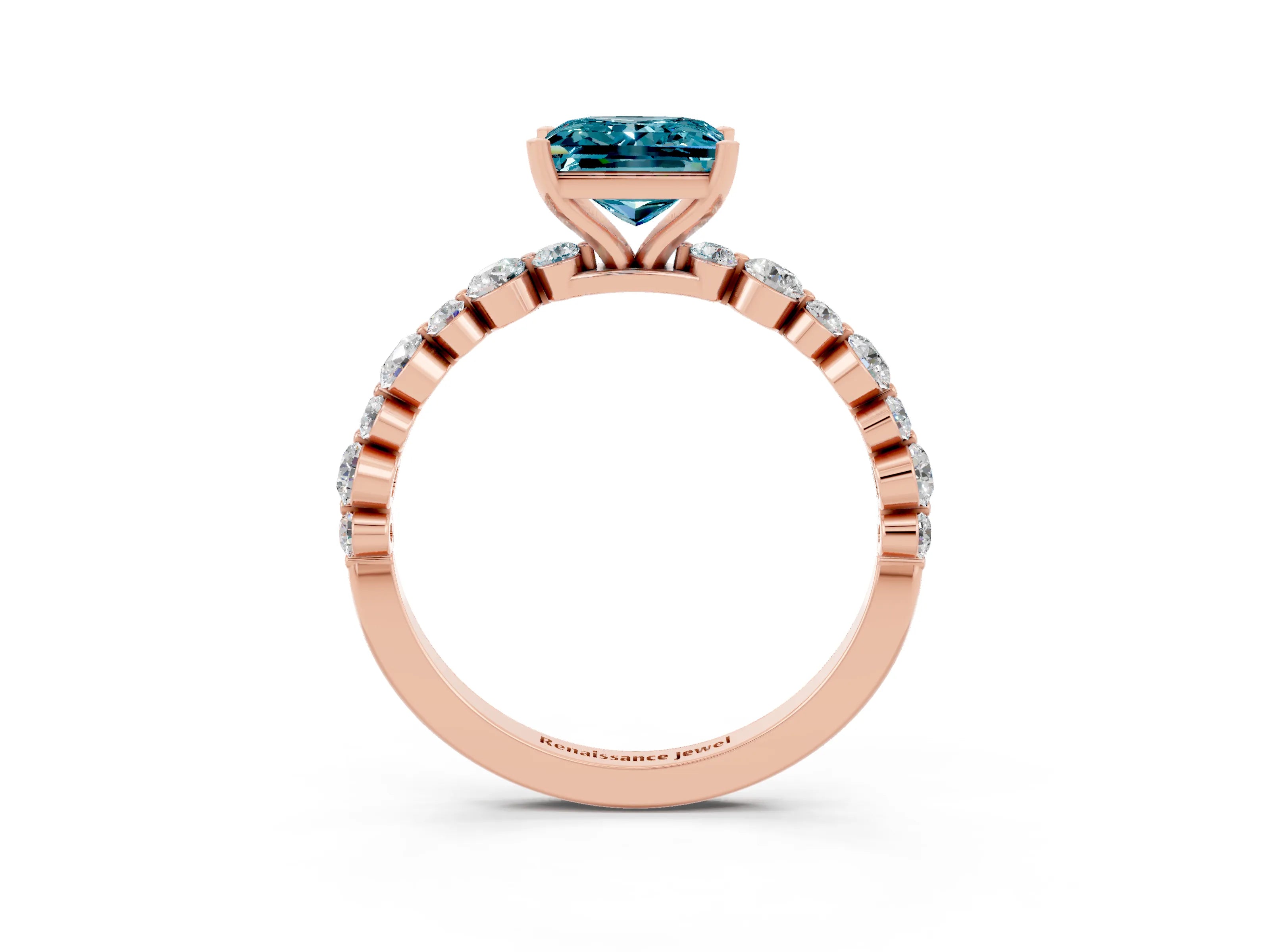 Rose gold Princess Cut Blue Topaz Prong Set Engagement Ring with Pavé Band_3