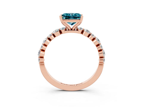 Rose gold Princess Cut Blue Topaz Prong Set Engagement Ring with Pavé Band_3