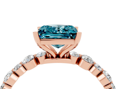 Rose gold Princess Cut Blue Topaz Prong Set Engagement Ring with Pavé Band_4