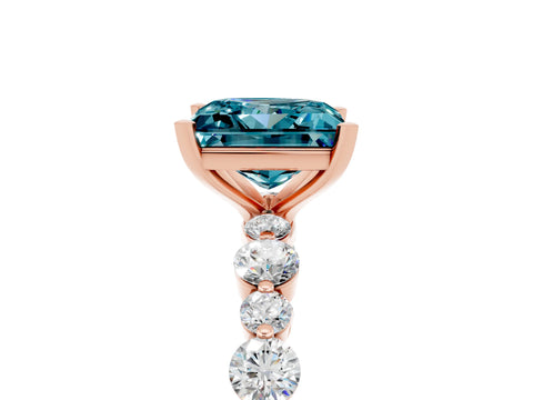Rose gold Princess Cut Blue Topaz Prong Set Engagement Ring with Pavé Band_5