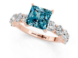 Rose gold Princess Cut Blue Topaz Prong Setting with Side Stones on a Pave Band_1